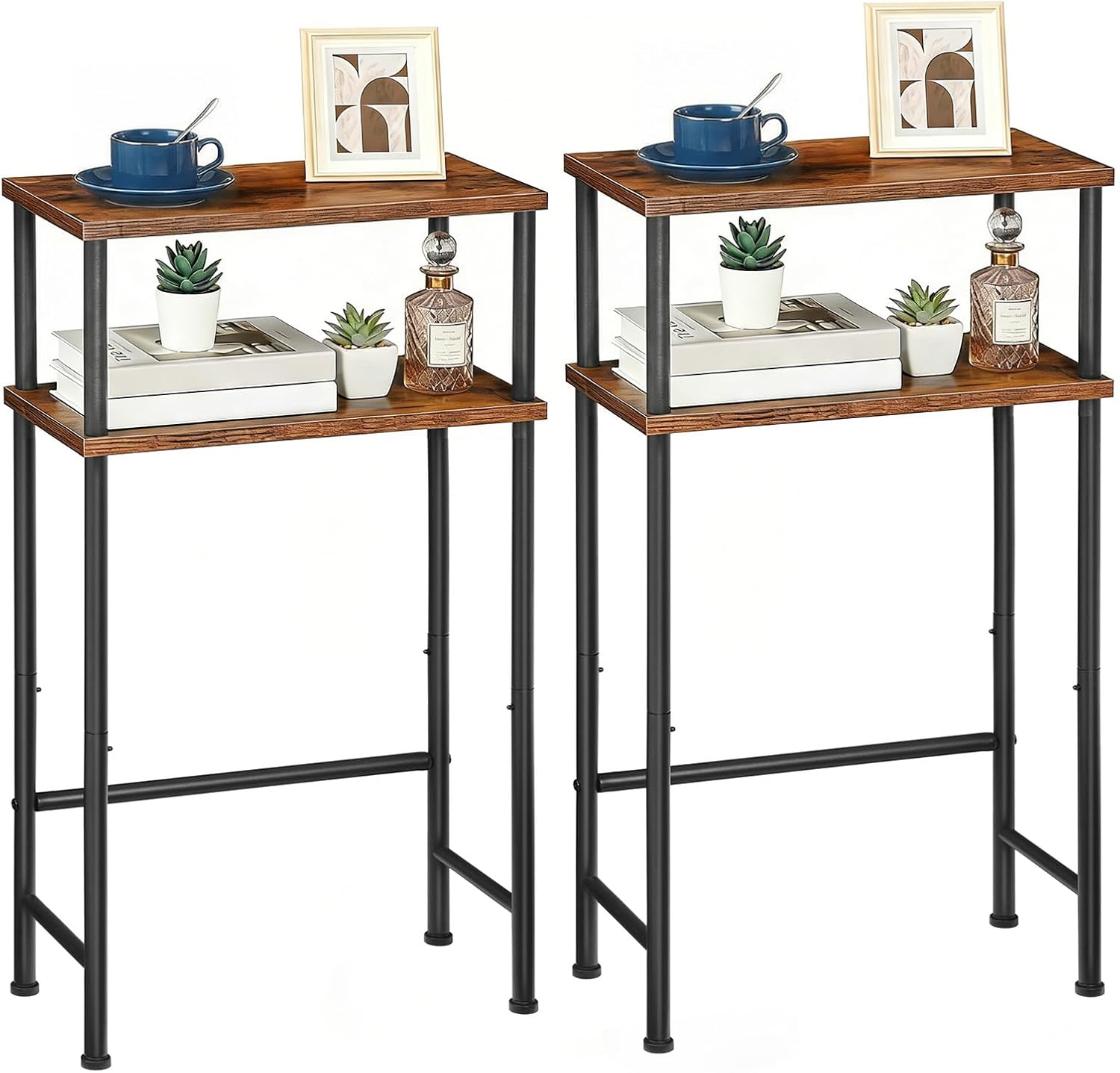 HOOBRO Narrow Console Table Set of 2 for Small Space, 15.7" Entryway Table with Storage, Sofa Table with 2 Shelves, Skinny Console Tables for Entryway, Hallway, Rustic Brown and Black BF40XGP201