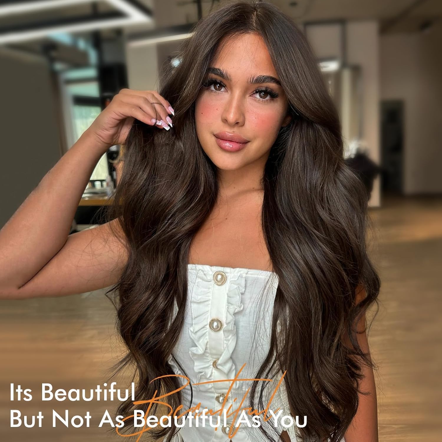 WIGNEE Long Wavy Wig Middle Part Dark Brown Wig 26 Inches Long Wigs For White Women Natural Looking Hair Wig Long Wigs For Women Daily Party Use