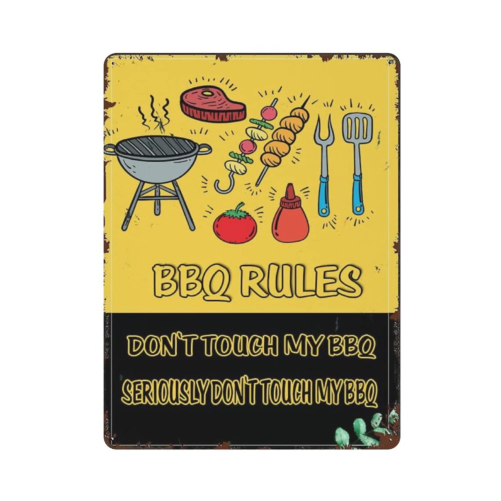 Metal Tin Sign BBQ Rules Vintage Tin Poster Metal Sign Wall Decoration Country Kitchen Home Garage Decor 16"x12"