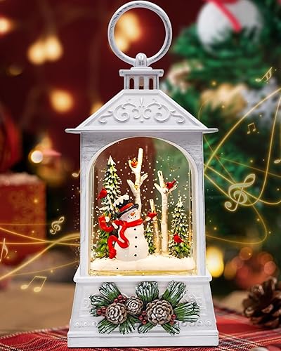 Miniatura 17 de Globo de Nieve Grande de Iglesia Navideña con Belén que se Ilumina, Globo de Nieve con Música, Globos de Nieve Blancos de Navidad de 9.84" para