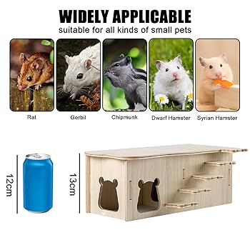 Hamster Hideout Hut Small Animals Two Layers Wooden House For Mice Gerbil Rat Dwarf Hamster Cage Exercise Toy
