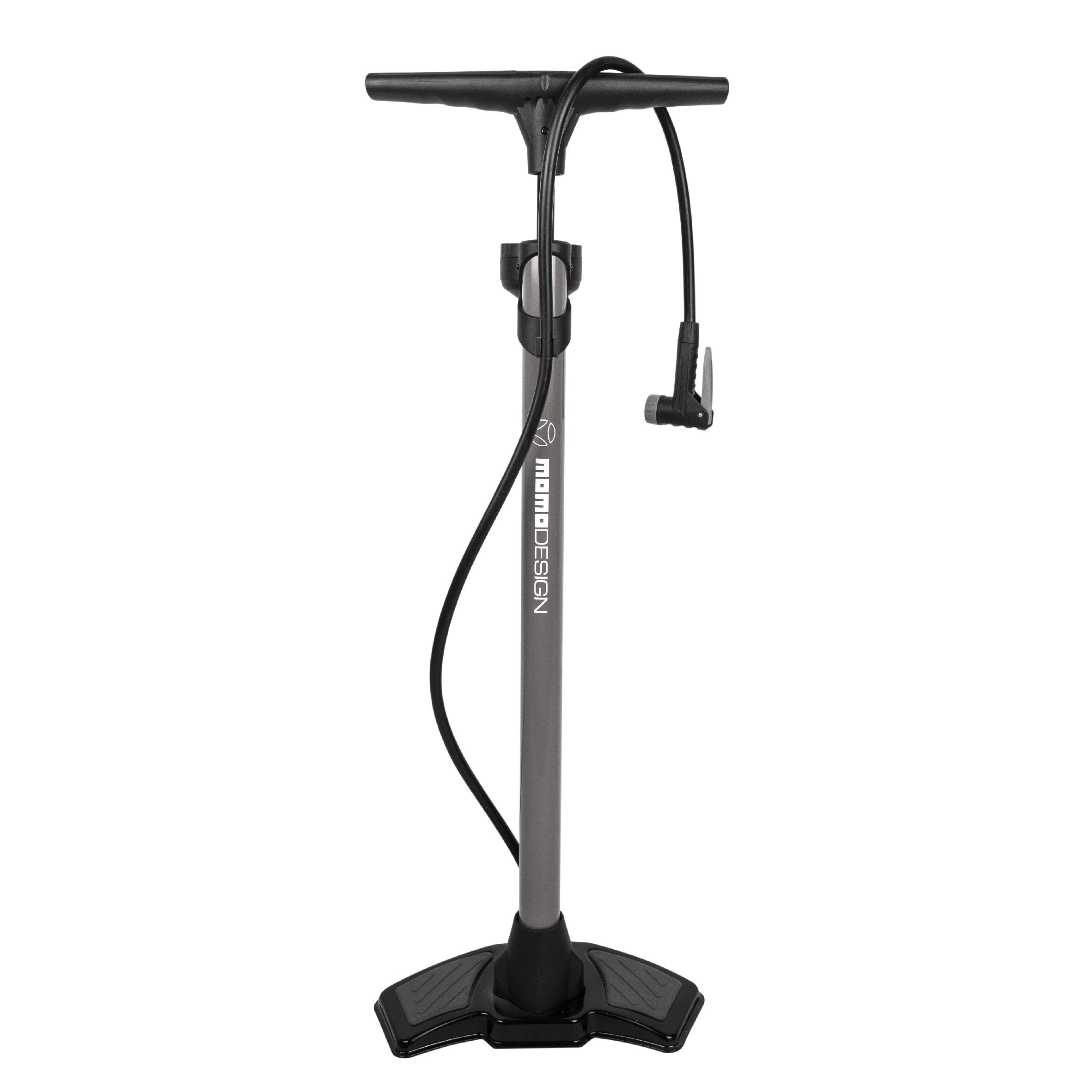 MOMO Design Ergonomic Bike Floor Pump – Clever Valve Fits All, Top Gauge with 160 PSzi
