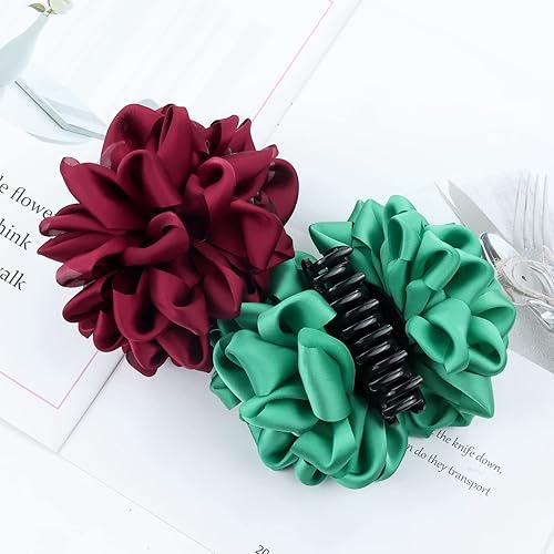 Miniatura 7 de Paquete de 4 lazos coreanos de gasa con diseño de mariposa azul, negro, burdeos, rojo, verde, mariposa, pulpo, lazo de seda, lazos grandes, pinzas