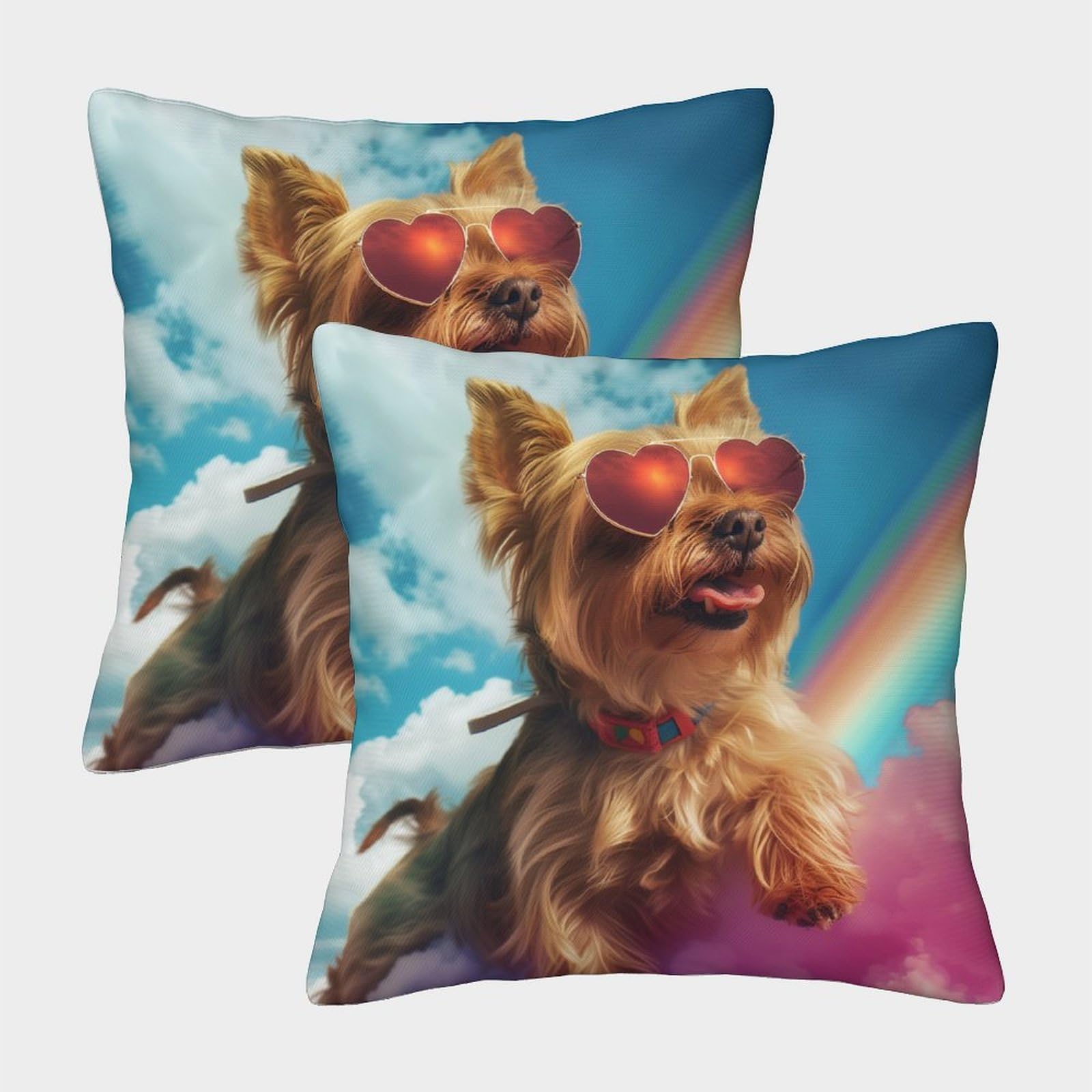Lehuaima Style-2 3D Printed Yorkshire Terrier Square Pillowcases Dog Square Throw Pillow Decorative Super Soft Pack Of 2 For Patio,Couch, Tent, Balcony And Sofa 45X45cm