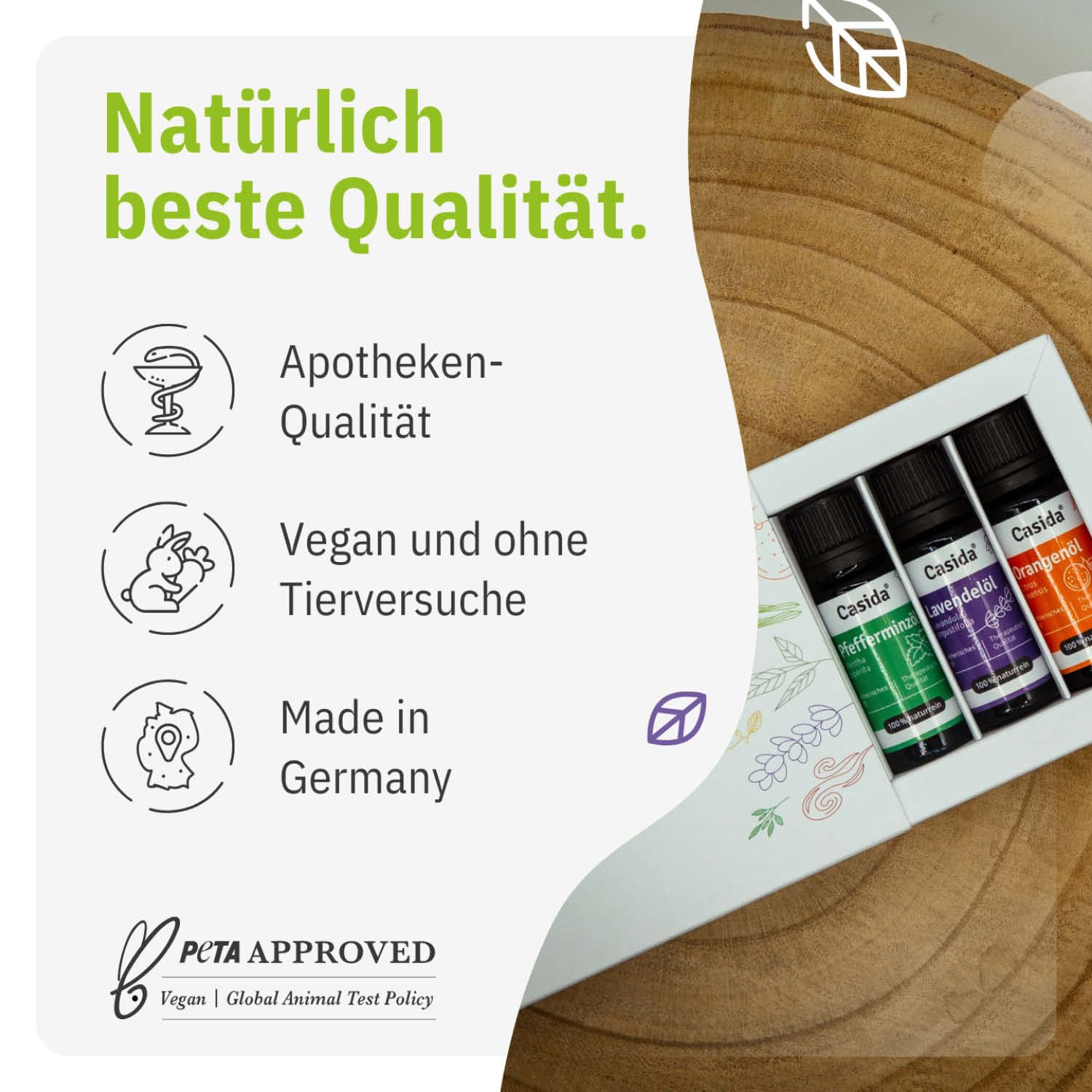 Casida Ätherische Öle Set – 100% naturreine, ätherische Öle - für Aromatherapie Aroma Diffuser, Luftbefeuchter, Hautpflege, Massage - 6x 10ml
