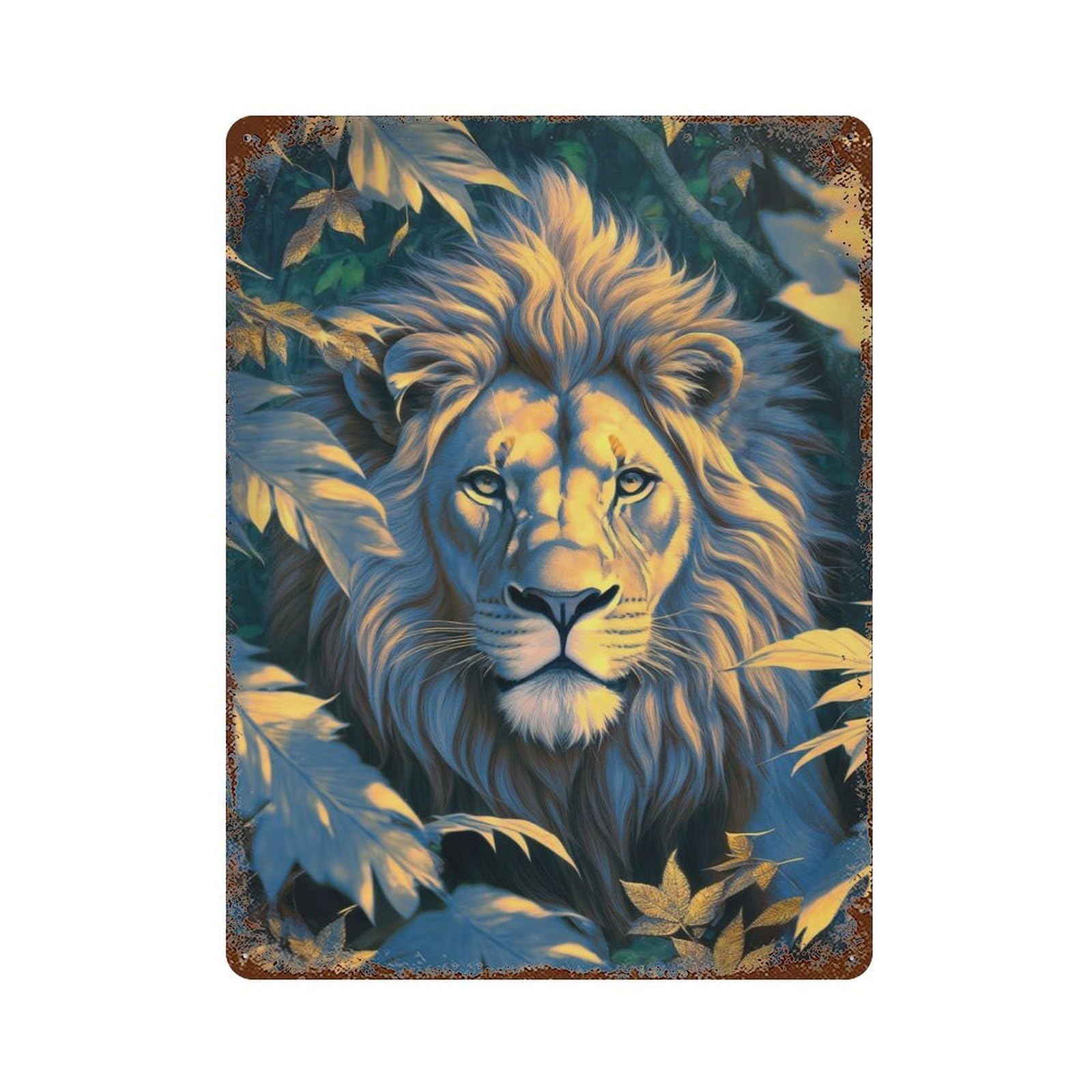The Golden Lion 15.7"x11.8" Aged Metal Wall Plaque, Retro Wall Decor for Farmhouse, Kitchen And Entryway Decor