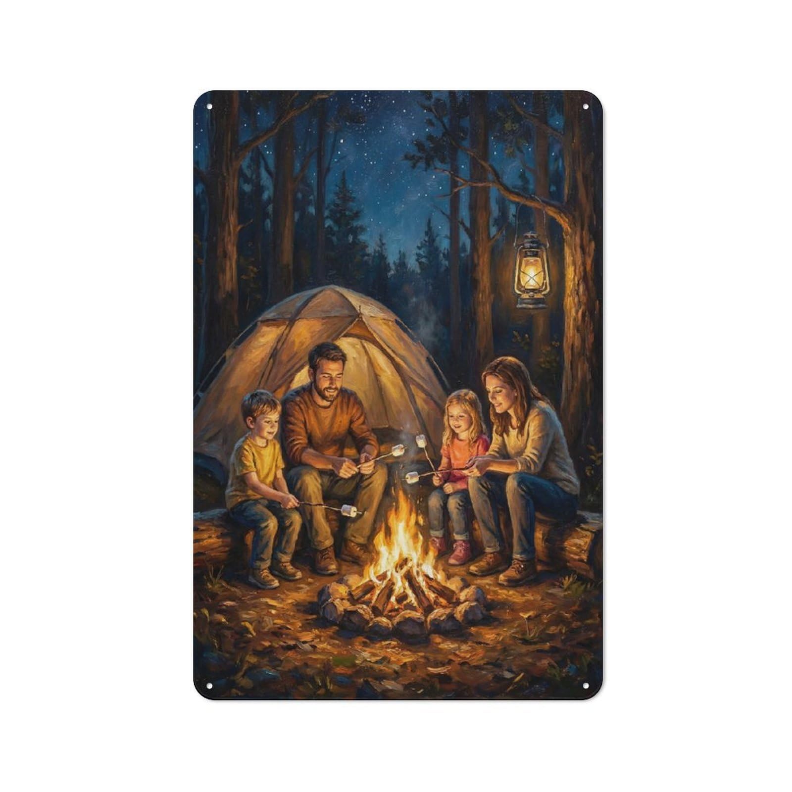 Junmoney Style Family Roasting Marshmallows By Campfire Decorative Tin Sign 30X20cm, Country Country Wall Plaque For Dining Room, Cafe, Entryway Or Family Room