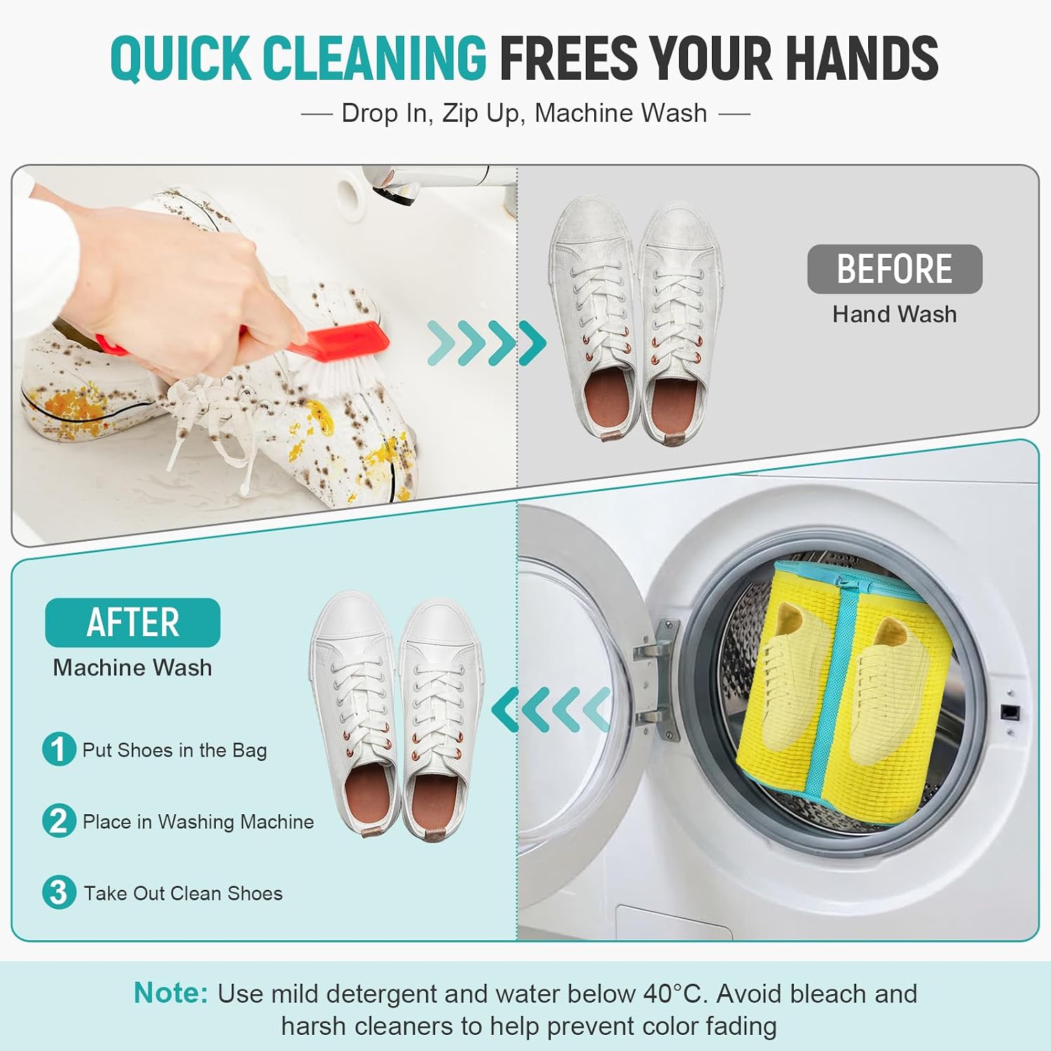 Dual Compartments Shoe Washing Machine Bag with Locking Zipper for Sneaker