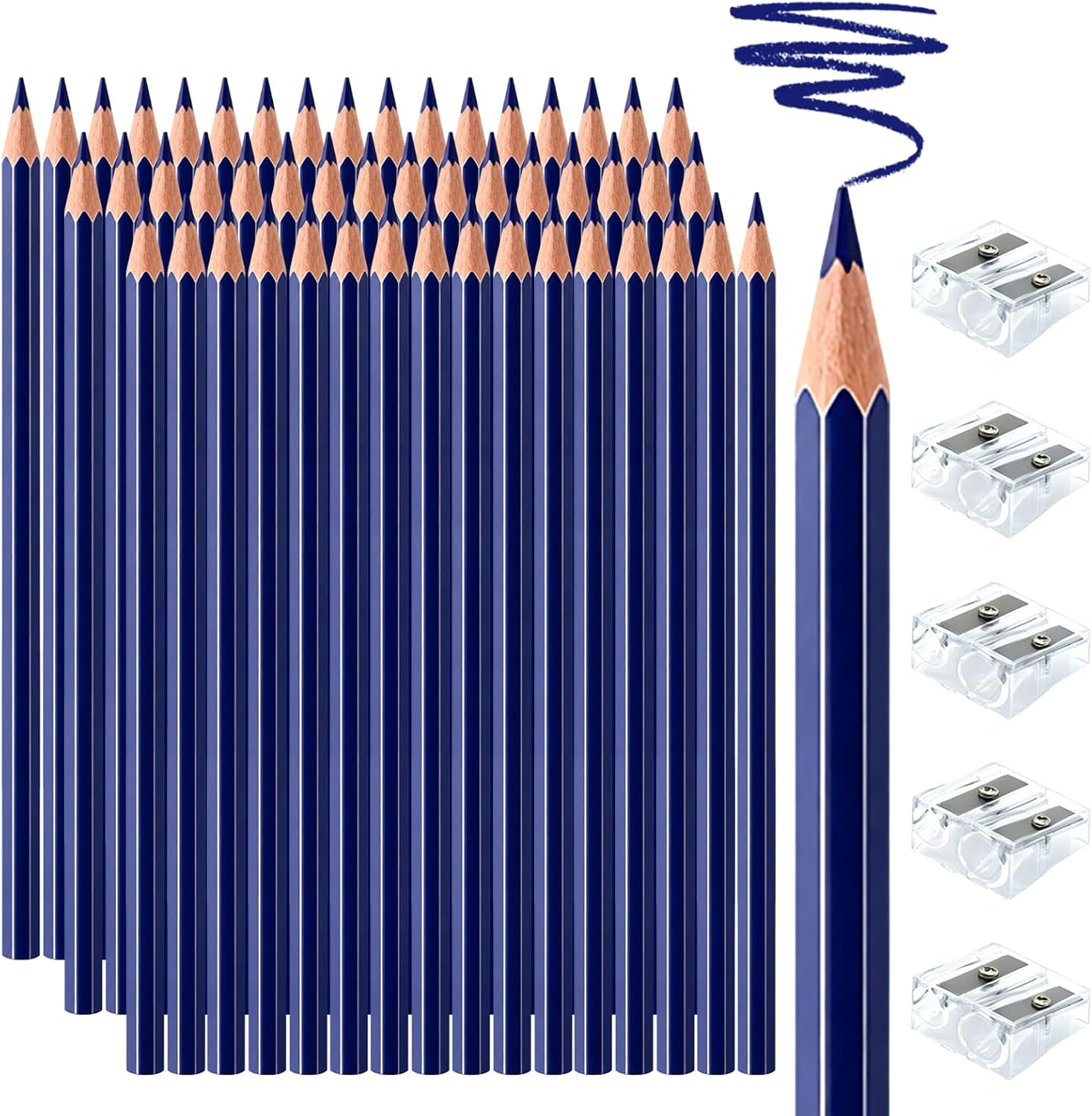 50 PCS Dark Blue Colored Pencils, Pre-sharpened Professional Wooden Art Pencils Set for Artists Painting | Premium Drawing Sketching Supplies