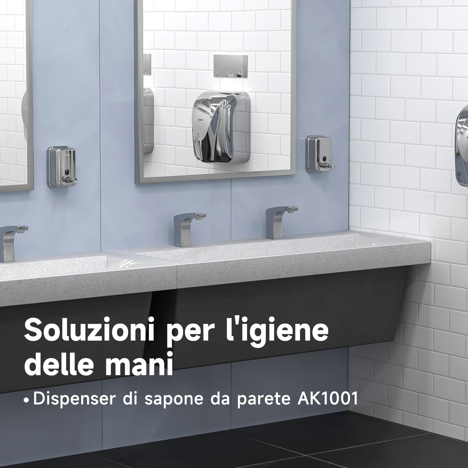 AIKE Dispensatore di Sapone Liquido Commerciale a Parete Manuale, in Acciaio Inossidabile Lucido da 1000 ml, AK1001 (Lucido)