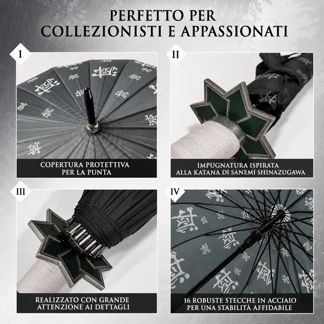 Demon Slayer Ombrello - Anime Pioggia Cosplay Katana Apertura Automatica Spada Ninja Parasole, Nero, Bianco