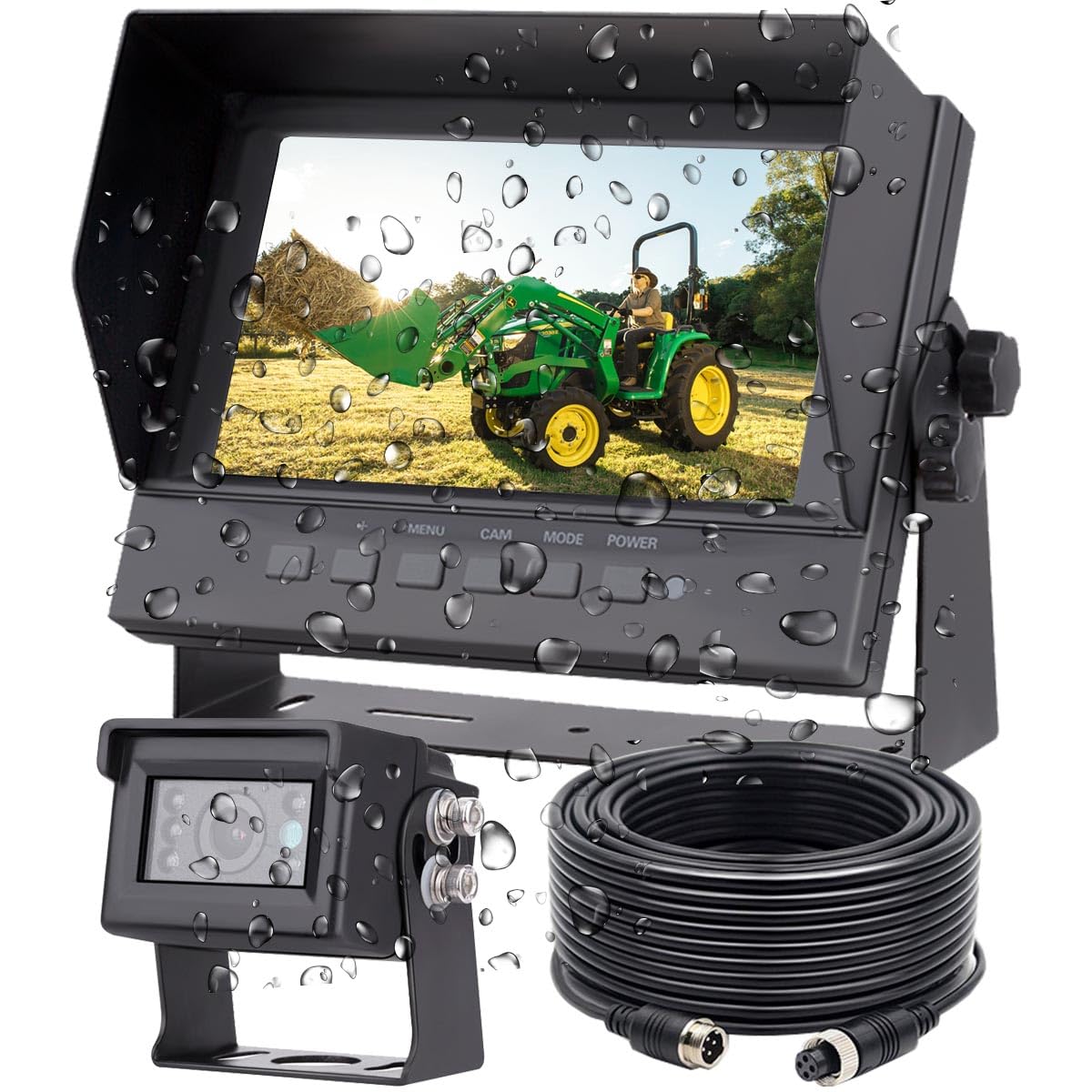 7" 1080P AHD Wired Reverse Rear View Backup Camera System,Guide line, Waterproof Monitor& Camera, Night Vision, Vibration-Proof 10G for Tractor/Truck/