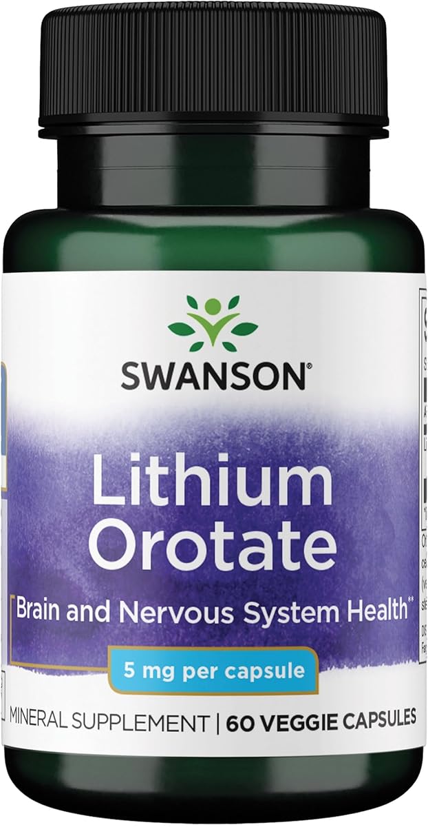 Swanson Lithium Orotate Antioxidant Mood Emotional Wellness Behavior Memory Support Supplement 5 mg 60 Veggie Capsules (Elemental Lithium)