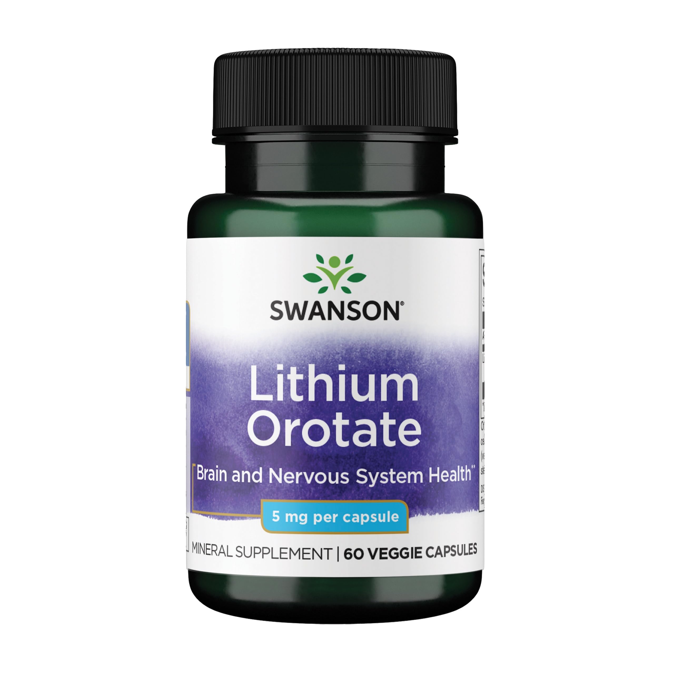 Swanson Lithium Orotate Antioxidant Mood Emotional Wellness Behavior Memory Support Supplement 5 mg 60 Veggie Capsules (Elemental Lithium)