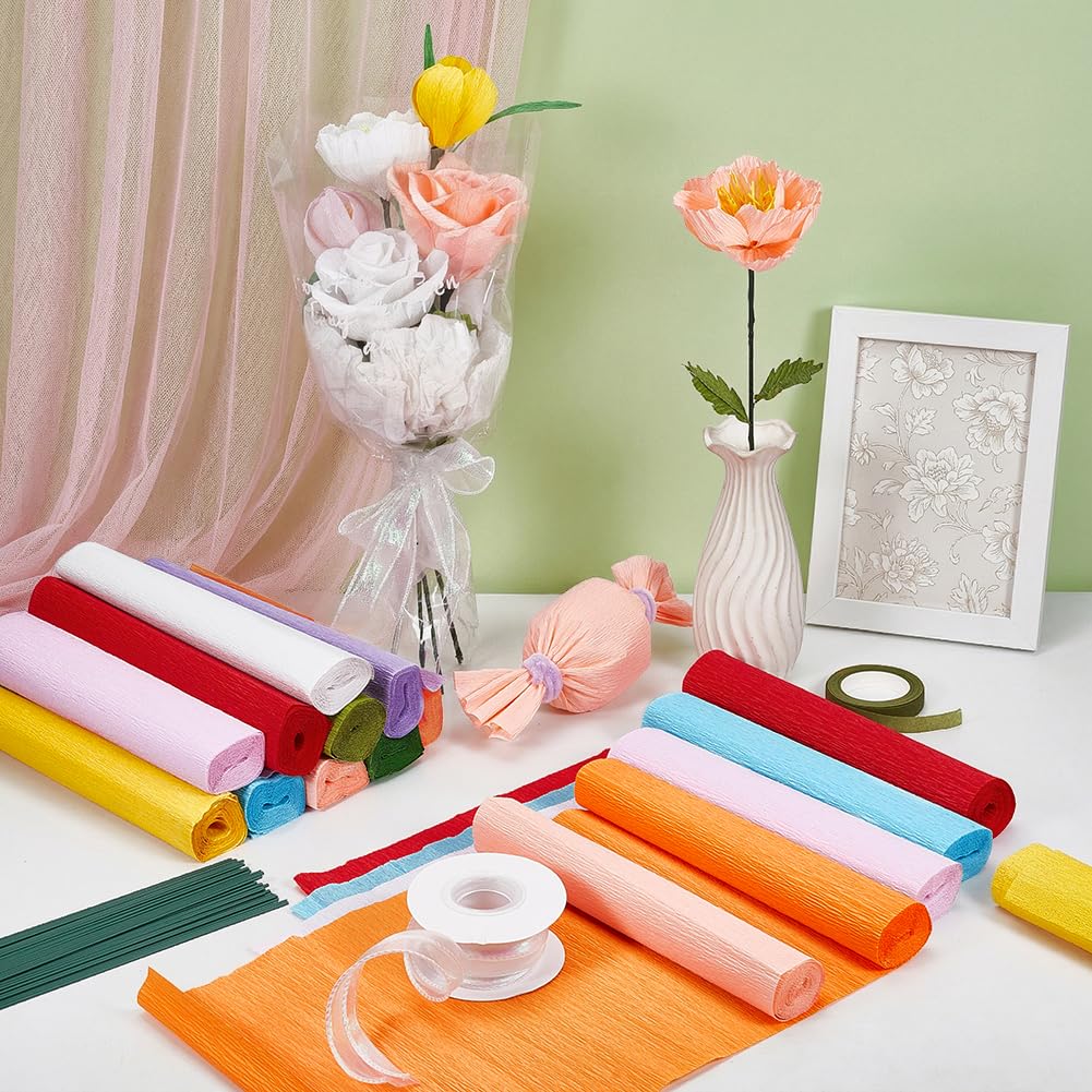 NBEADS 1 Kit DIY Per Fiori Di Carta Crespa, Con Carta Nastro Fiore Nastro Organza E Filo Metallico, Per Feste E Matrimoni