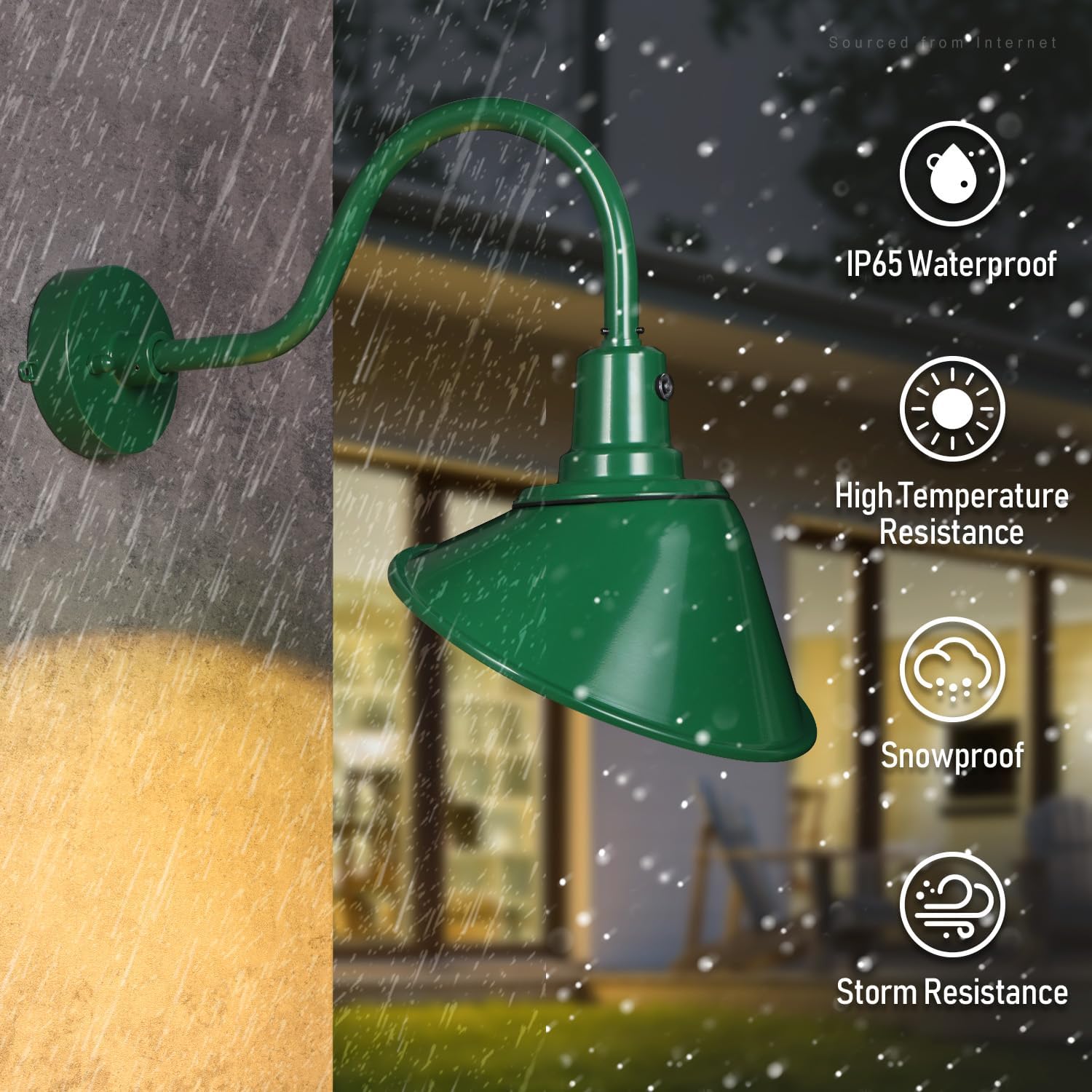 LEONLITE 3CCT LED Gooseneck Barn Light Fixture, 120-277V, 11 Inch, Dusk to Dawn Photocell, 3000K4000K5000K Selectable, 21W 3300lm, for Outdoor Sign, Porch, Wall Lighting, UL Listed, Green, Pack of 2