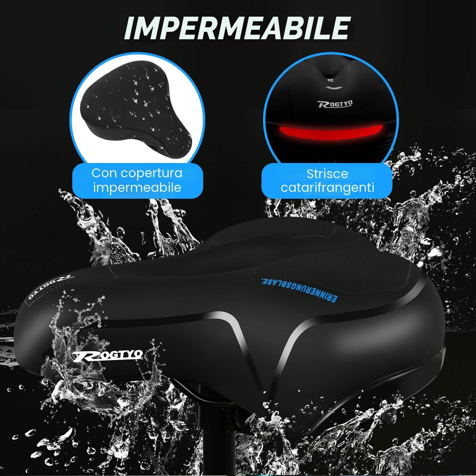 Sella per bicicletta in gel Pro 2.0, larga, morbida, confortevole, traspirante, ammortizzante, ergonomica, in memory foam, impermeabile