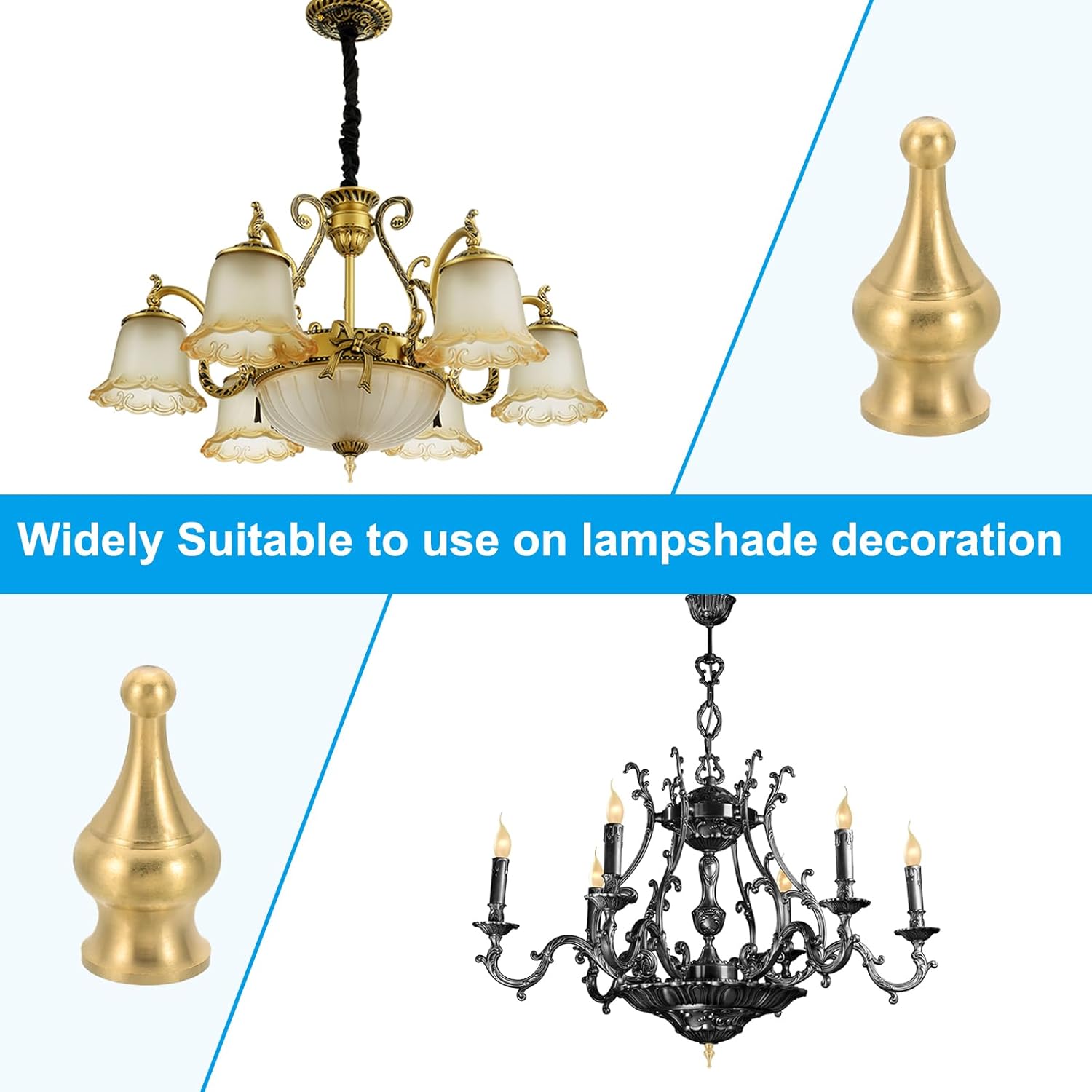 PATIKIL 22 x 45mm Lamp Finials Caps Knob, 3 Set Solid Brass Lamp Shade Top Decoration Screw Cap Nuts with Brass Reducing Adapter for Table Lamps Floor Lamps
