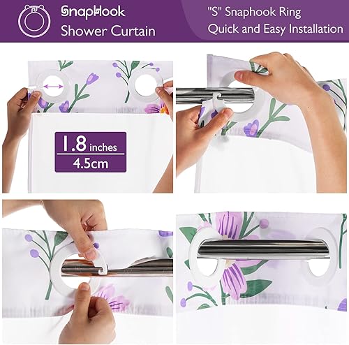 Miniatura 2 de Lagute SnapHook - Cortina de ducha floral con forro a presión para baño, no necesita gancho, ventana superior de malla, lavable a máquina, grado de