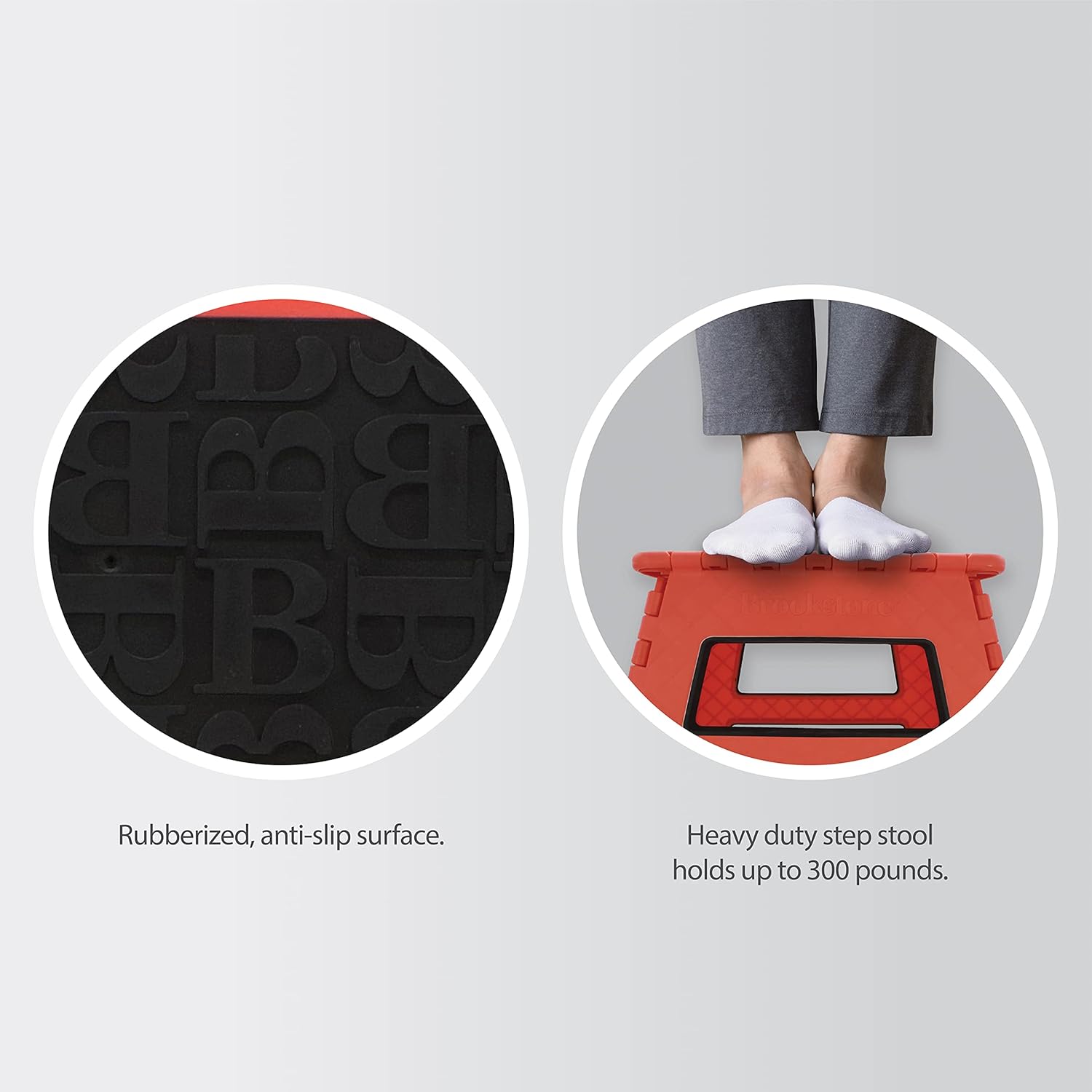 Brookstone BKH1103 9” Folding Step Stool, Non-Slip Textured Grip Surface, Foldable Space Saving Design, Carrying Handle, Holds Up to 300 Pounds, Red : Office Products