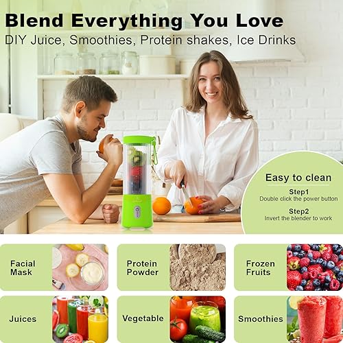Miniatura 5 de COKUNST Licuadora portátil de 16 onzas, licuadora de tamaño personal recargable por USB, licuadora de batidos con 6 cuchillas para proteínas y