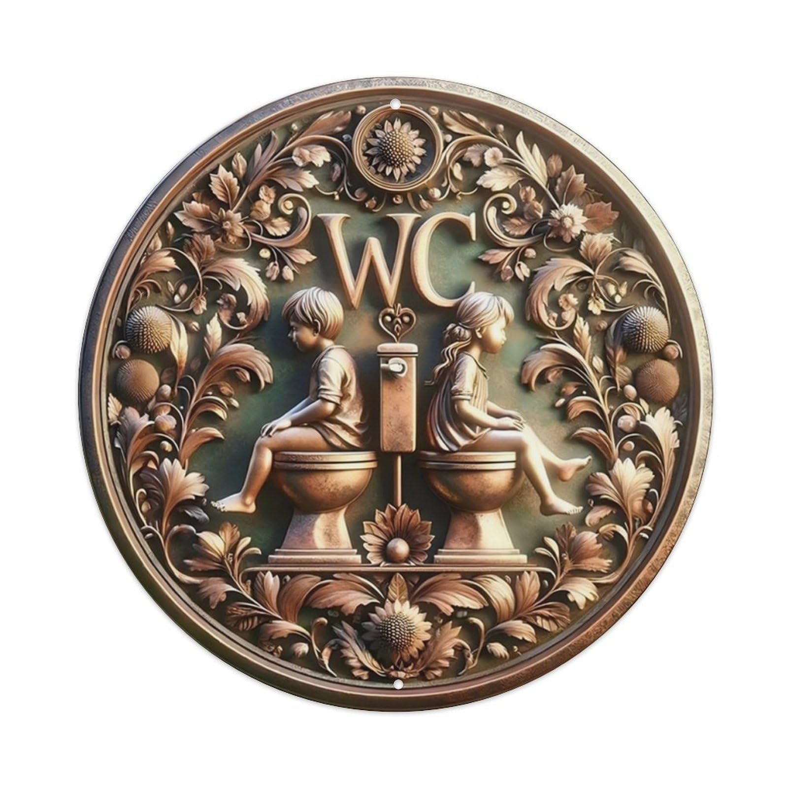 Vintage Floral WC Restroom Decor Plaque Vintage Aluminium Metal Sign, Retro Wall Decor for Home, Bar, Garage & Farmhouse 20x20cm