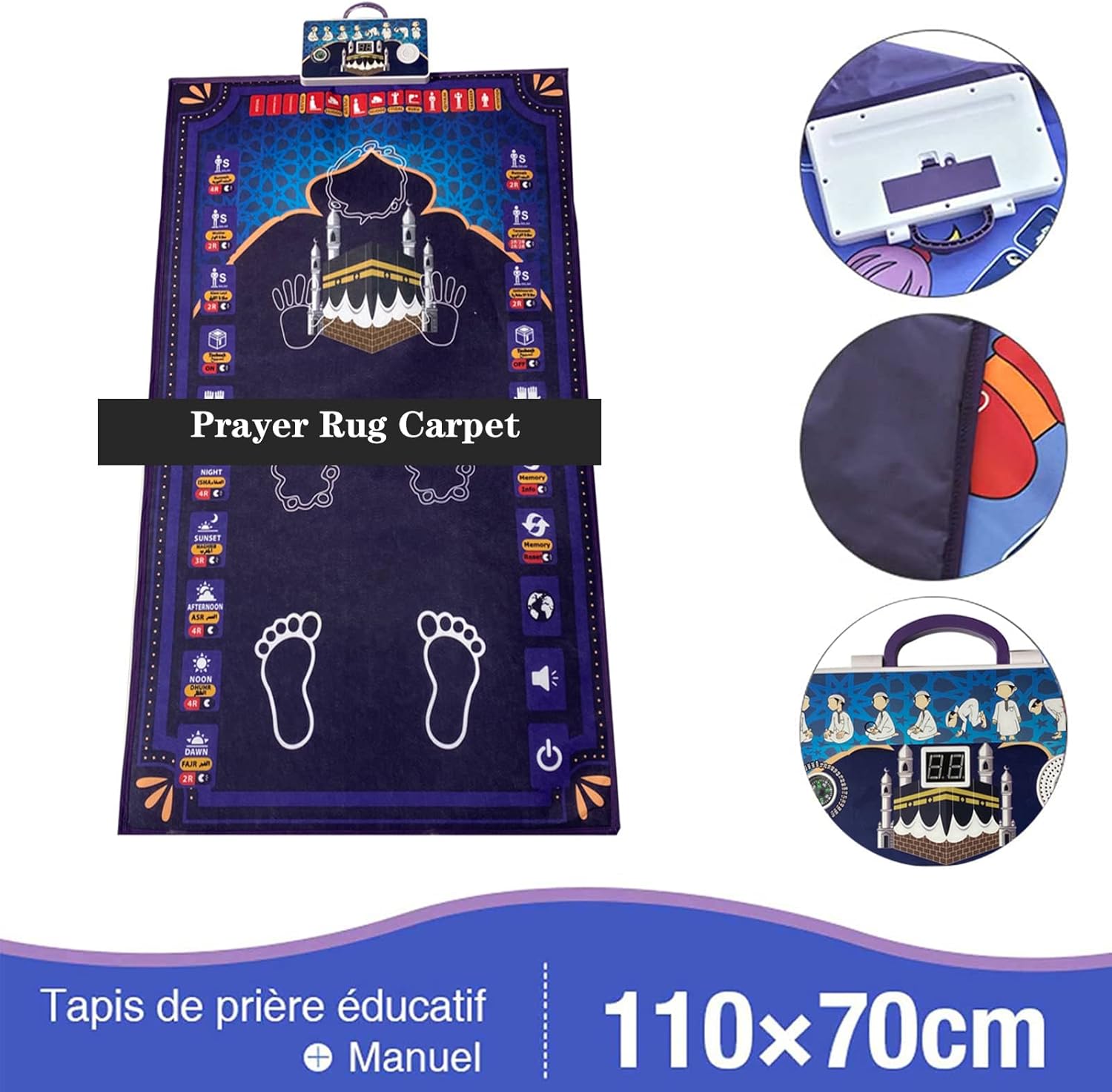 Smart Islamic Prayer Rug with Talking Guide - Electronic Prayer Mat for Children & Adults, Teaching Music & Worship Step Instructions, Muslims