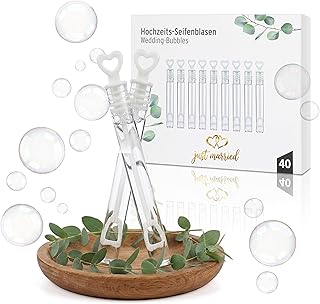 Nordstern Seifenblasen Hochzeit 40er Pack - Ideal als Hochzeitsdeko oder Gastgeschenk in weiß mit Herzgriff - Befüllte Hochzeitsseifenblasen