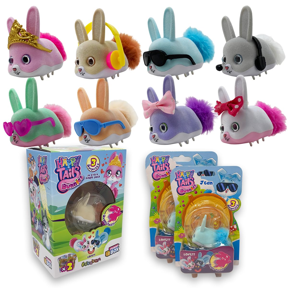 #sbabam Funny Box Happy Tails Bunnies, Bunny Toy for Kids with Bright Eyes and Soft Tail, 2 Pieces, Accessories and Track Included