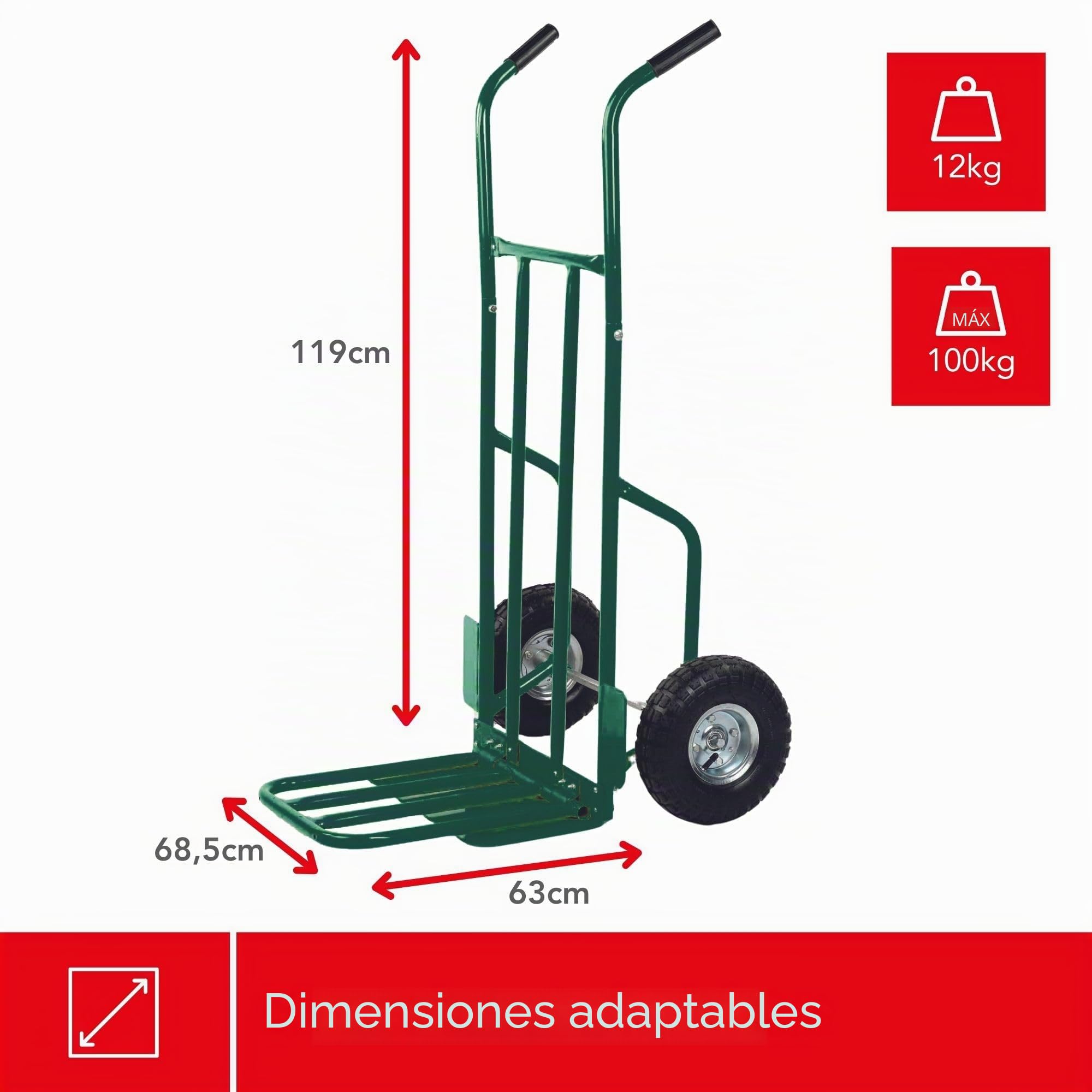 Toolland Carrito para leña Verde con Ruedas neumáticas, Marco de Acero, Carga máx. 250 kg, 3 Posiciones, Asas softgrip, Ideal para Transportar y apilar leña