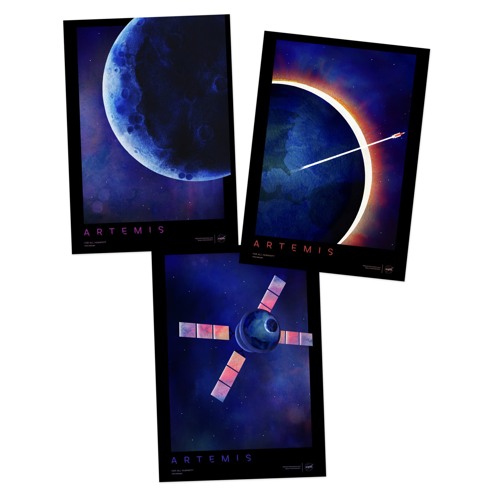 Artery8 NASA Artemis 1 Moon Mars Mission A4 Poster Pack of 3
