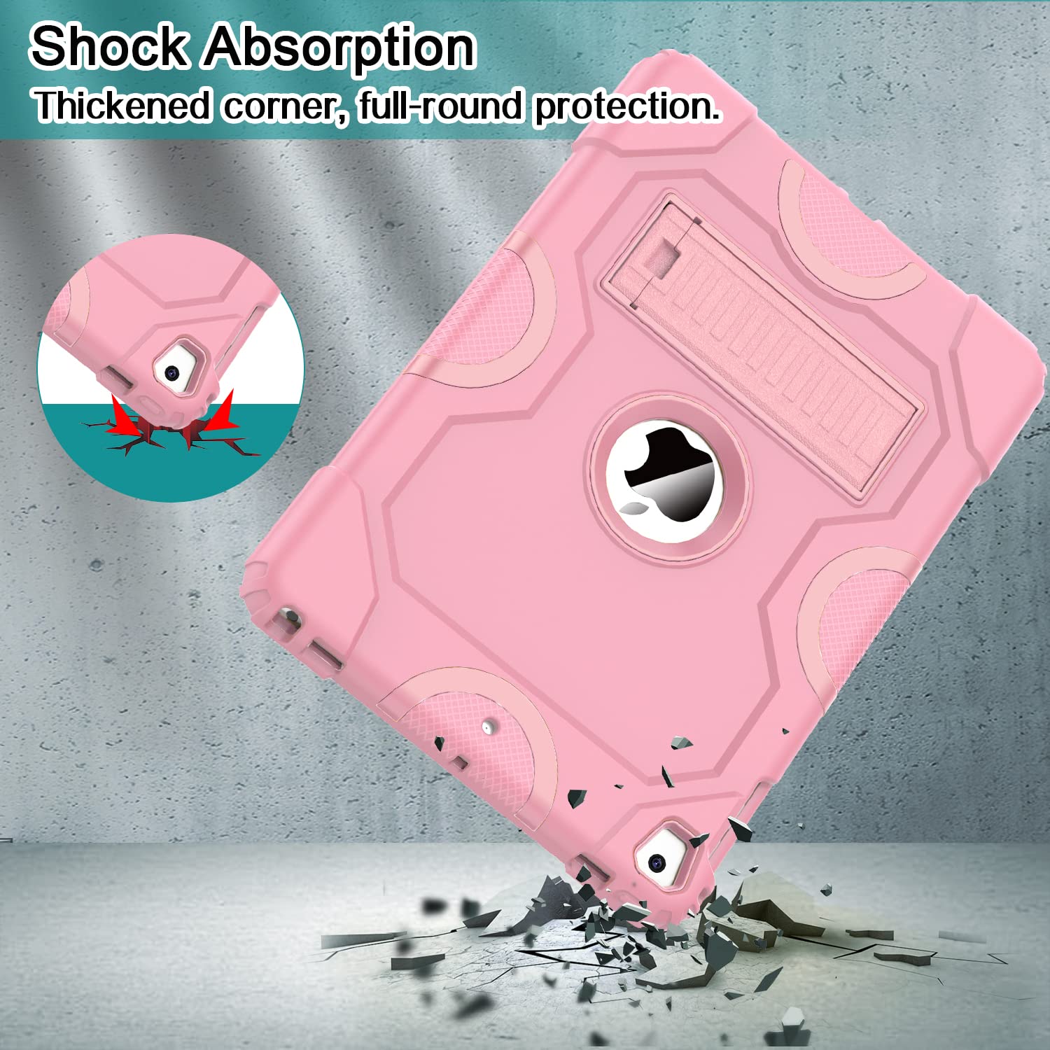 XZC Hoesje voor iPad 6e generatie/5e generatie (9,7 inch 2018/2017 model)/iPad Air 2/iPad Pro 9.7 schokbestendige hoes met potloodhouder en riem (camouflage
