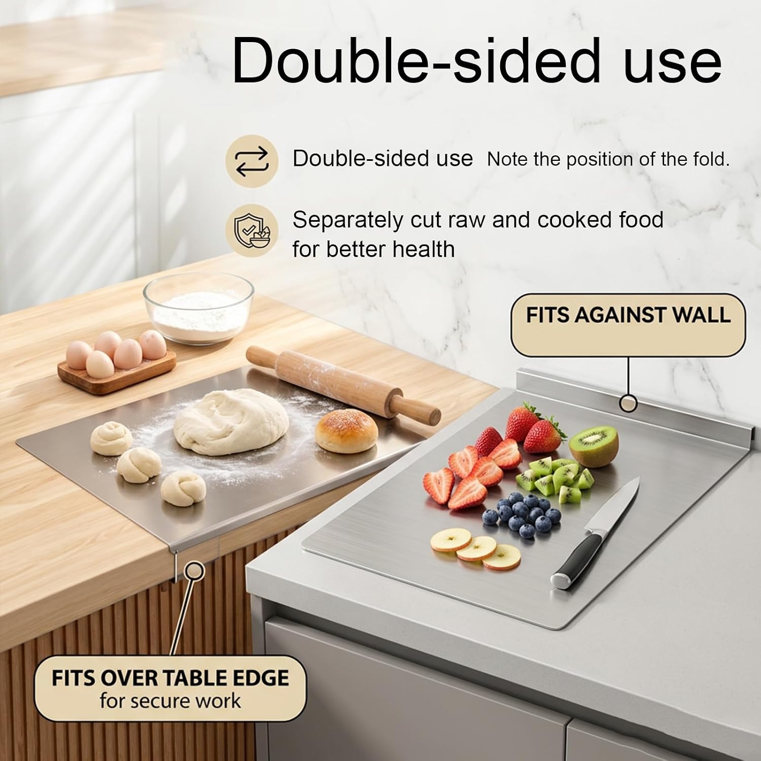 2026 NEW Stainless Steel Cutting Board With Lip, Non-Slip Dishwasher Safe, 304 Food Grade Stainless Steel Countertop Cutting Board for Kitchen Food Prep Meat Vegetables Baking (16"x20"(40 * 50cm))