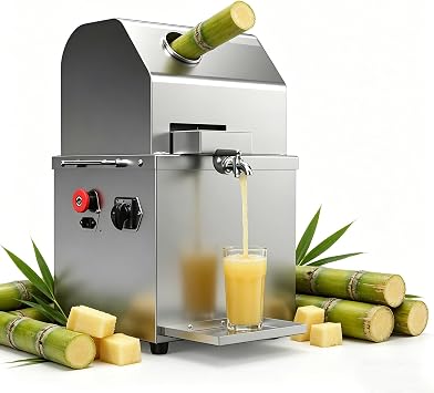 High Yield Electric Sugar Cane Press, 62mm Large Inlet & 3 SS Rollers for 300kg/h Output, Portable Heavy-Duty Cane Juicer Machine for Commercial and Business Use