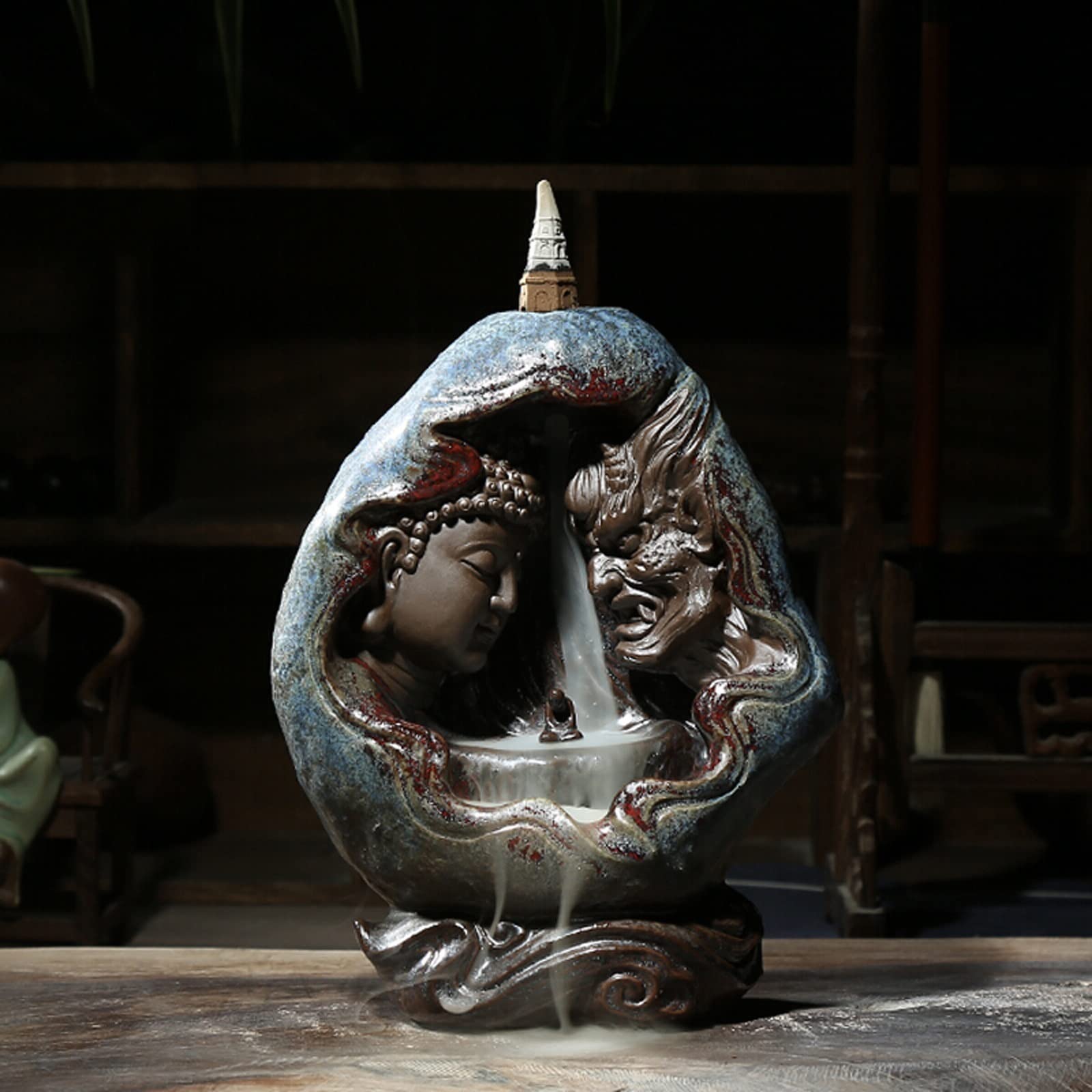 Basxdrfxz E Incens Holder Bas Ceramic Backflow Incens Burner Creativ Zen Ornaments On Thought Of Good And Vil Aromatherapy Hom Decoration Decorations(E)