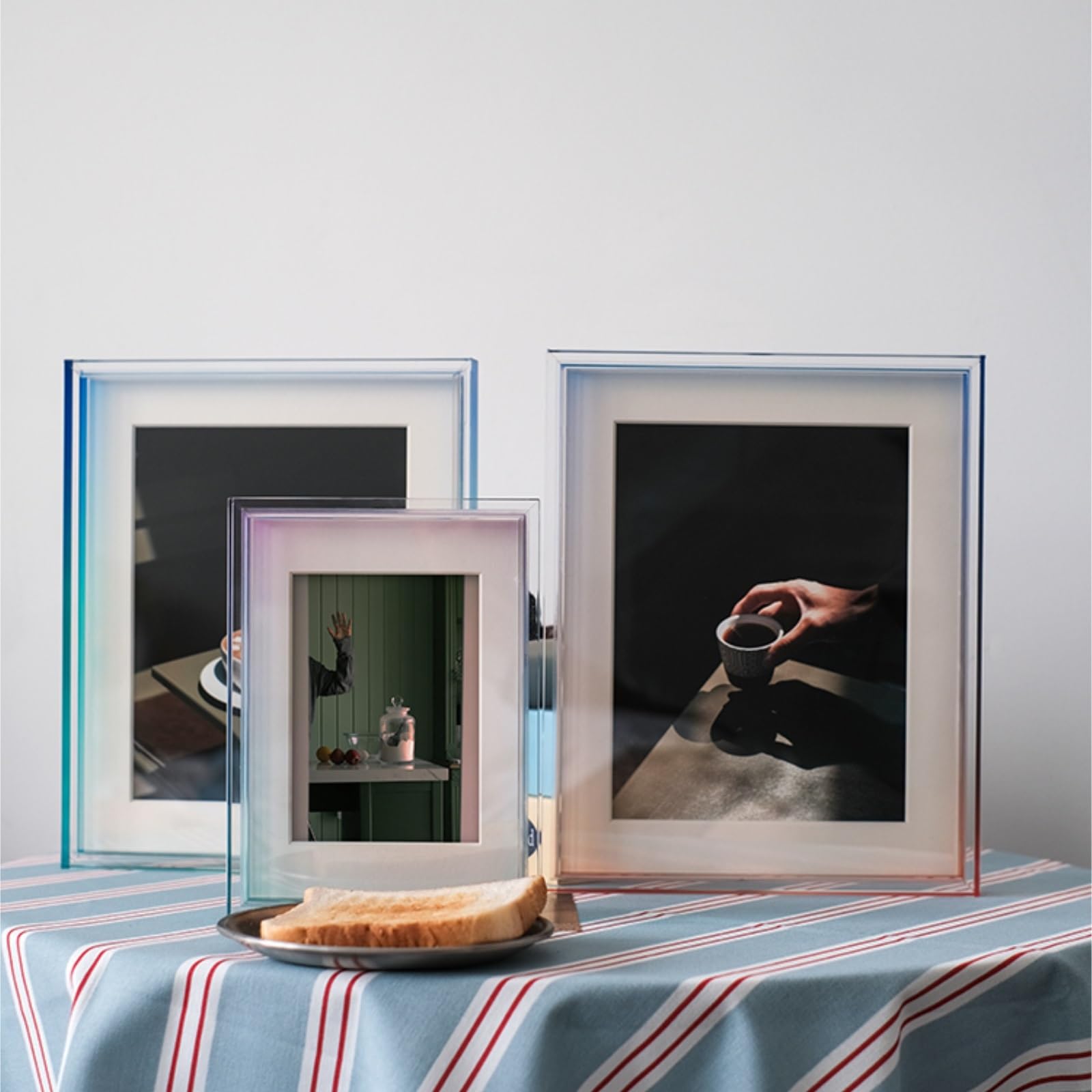 Prosta Ramka na Zdjęcia 2-częściowa Gradientowa Akrylowa Ramka Na Zdjęcia, Stojak Fotograficzne Klasyczna(Red-green,8inch)