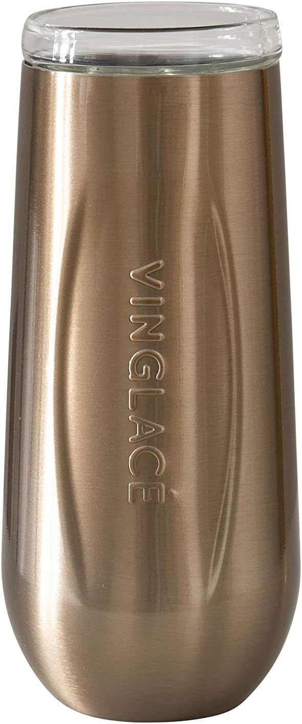VinglacéStainless Steel Stemless Champagne Flute- Insulated Sparkling Wine Tumbler with Glass Insert, 6 oz, Copper