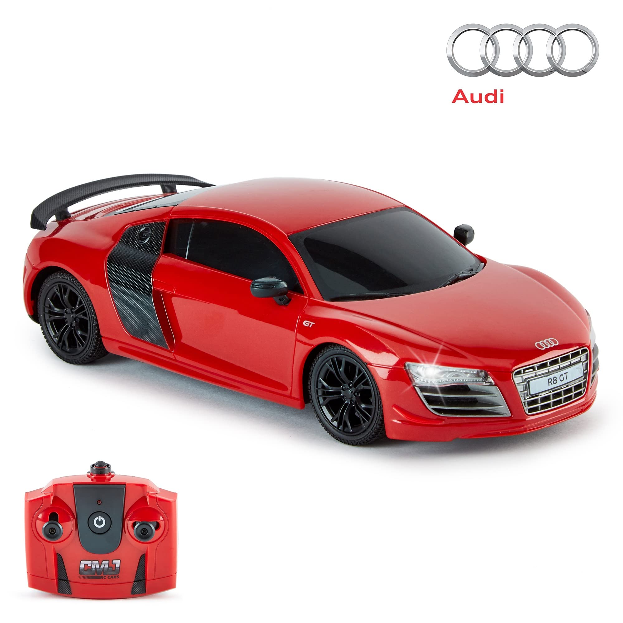 CMJ RC Cars AUDI R8 GT, oficjalnie licencjonowany samochód zdalnie sterowany ze światłami roboczymi, zdalnie sterowany samochód RC, zabawki dla chłopców i dziewcząt, skala 1:24, wyścig 2,4 GHz, 10