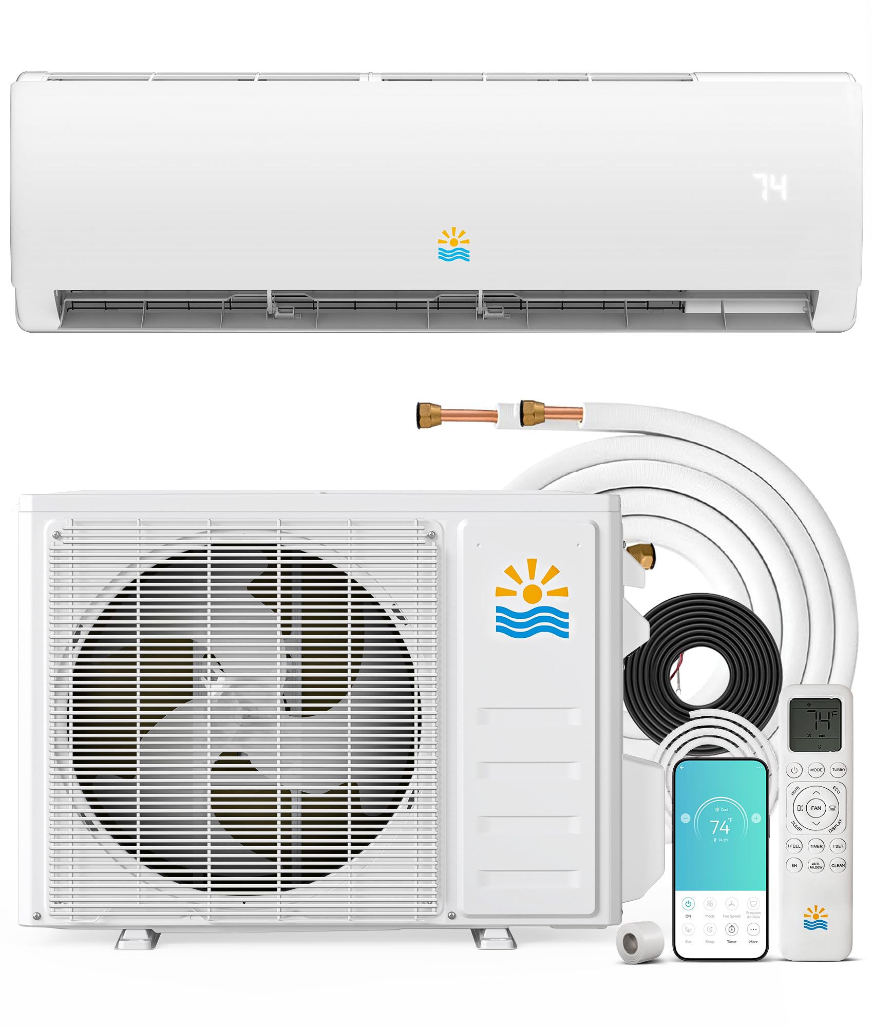 Rellytech WiFi 18000 BTU Mini Split Ac/Heating System, 208/230V 21 SEER2