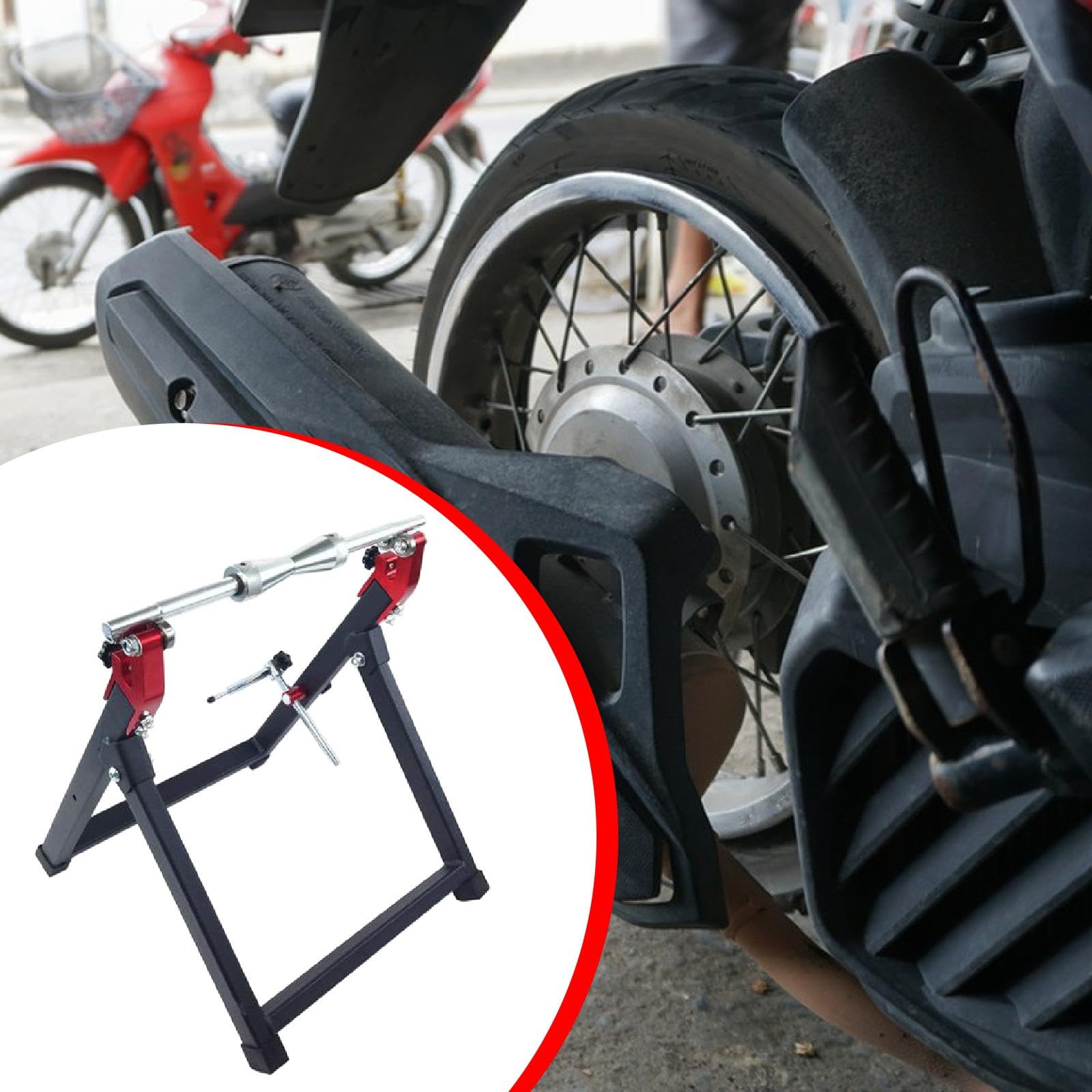 Equilibradora de Ruedas de Motocicleta Portátil con Fácil Instalación, Rojo