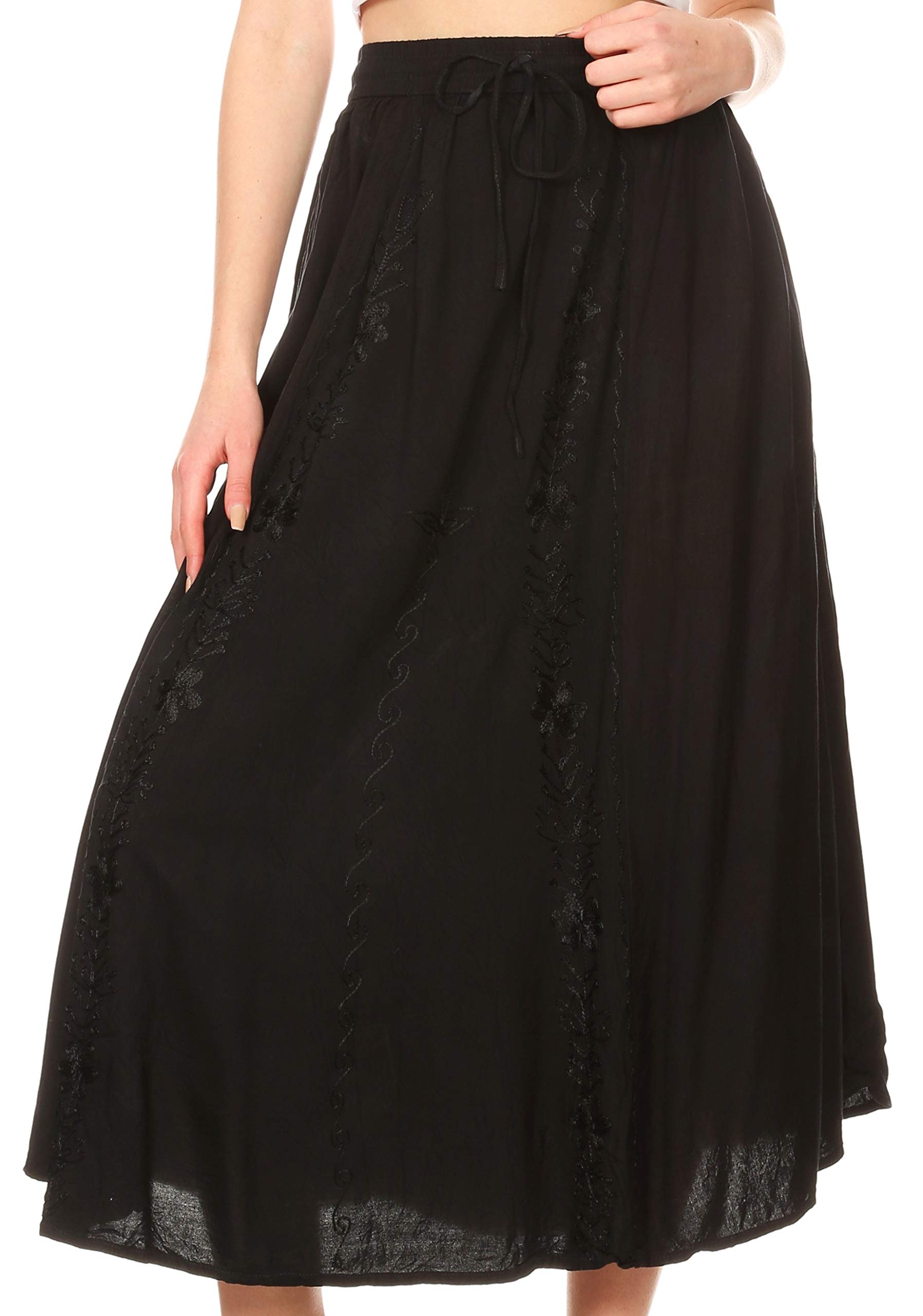 Sakkas Maran Frauen Boho Stickerei Rock mit elastischer Taille und Taschen