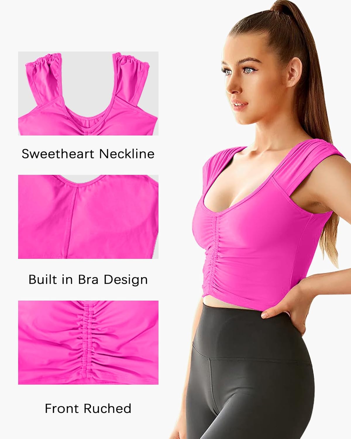 Women Workout Tops Sleeveless Yoga Longline Sports Bra Cutout Short Sleeve Crop Tank Top Gym Running Athletic Shirt U-Back - Image 4
