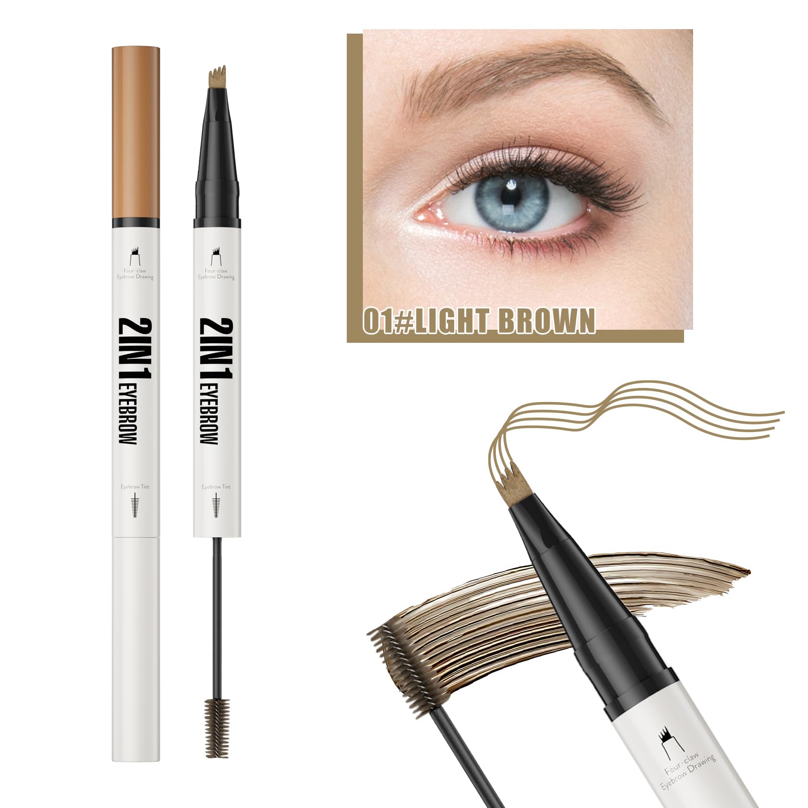 2-in-1 Eyebrow Pen & Tinted Brow Gel, 4-Tip Microblade Brow Pen for Hair-Like Strokes, Long-Lasting Natural Look - Image 2