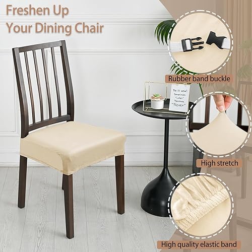 Miniatura 3 de Juego de 6 fundas de asiento para sillas de comedor, de terciopelo elástico, extraíbles y lavables, para sillas de comedor (juego de 6, beige)