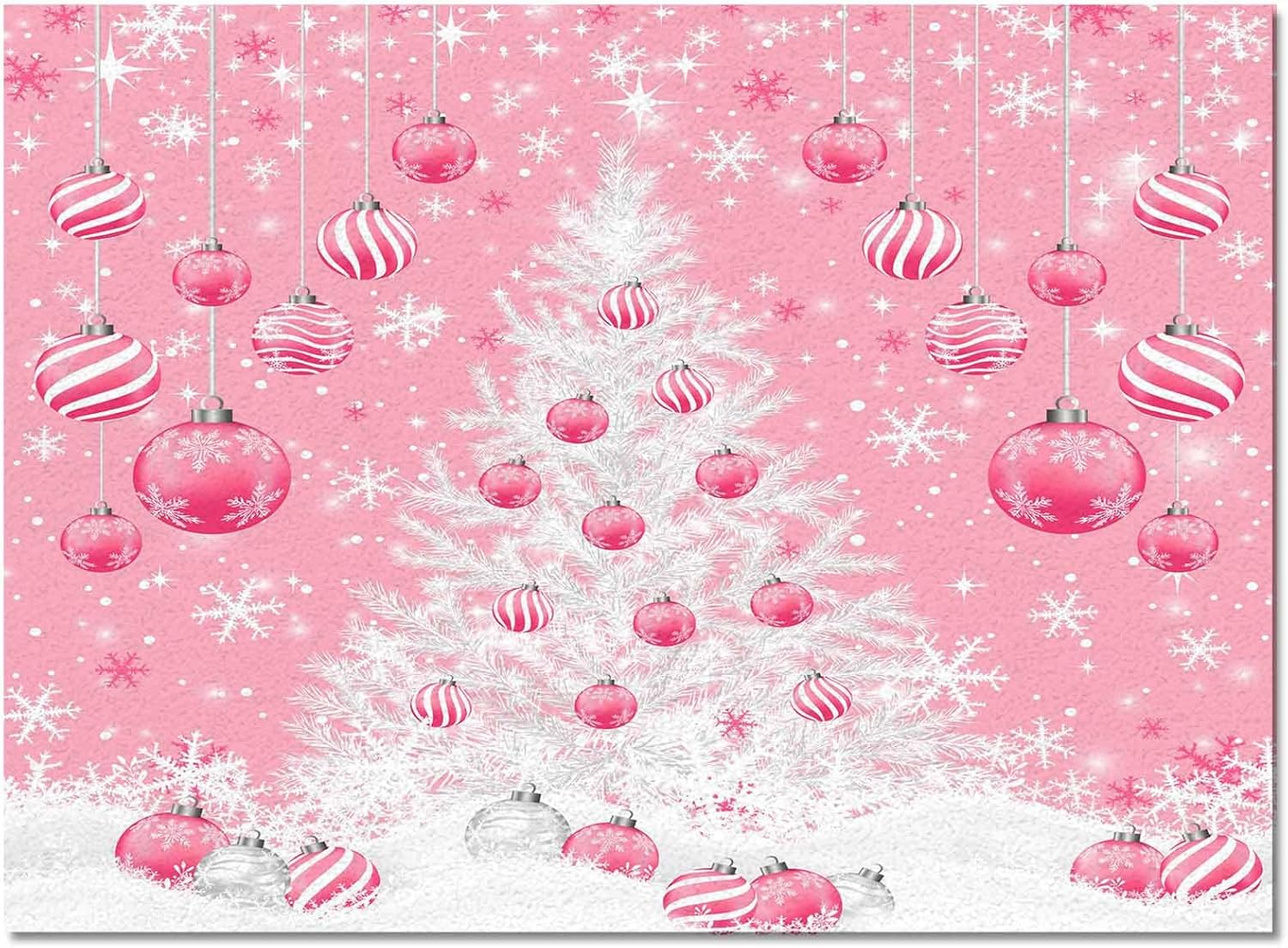 Area Rug 2x3 Ft Pink Christmas Balls Xmas Tree Winter Snowflake Machine Washable Area Rugs Non Shedding Floor Carpet Rubber Backing Non-Slip Indoor Mats for Living Room Bedroom Kitchen