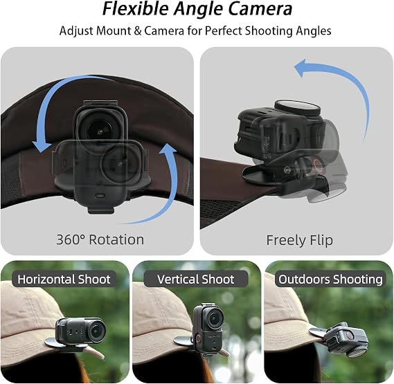 Hat Clip Mount for DJI Osmo Nano Vlogging Camera Accessories 360 Rotation Cap Backpack Strap Cap Easy Clamp Adapter Holder