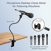 Vista 2 de Soporte de micrófono para podio y soporte para micrófono, soporte flexible de 13.78 pulgadas, soporte de micrófono de escritorio con cuello de cisne