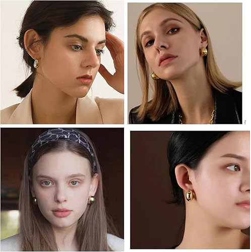 Miniatura 7 de SYWDUDUCLT Oversized chunky Gold Earrings gold plated earrings Lightweight Drop Earrings Fashion Jewelry for Women Girls Gift with 18K Real Gold