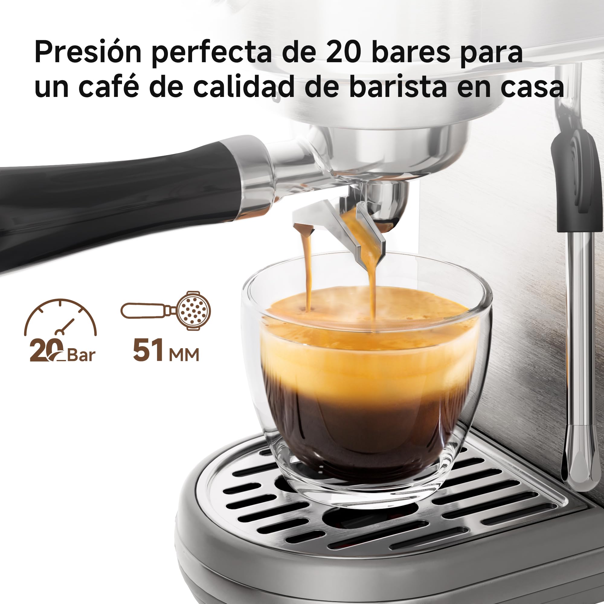 HIBREW H10B Programmierbare Espressomaschine, gebürsteter Edelstahl, einstellbare Temperatur, Milchaufschäumer