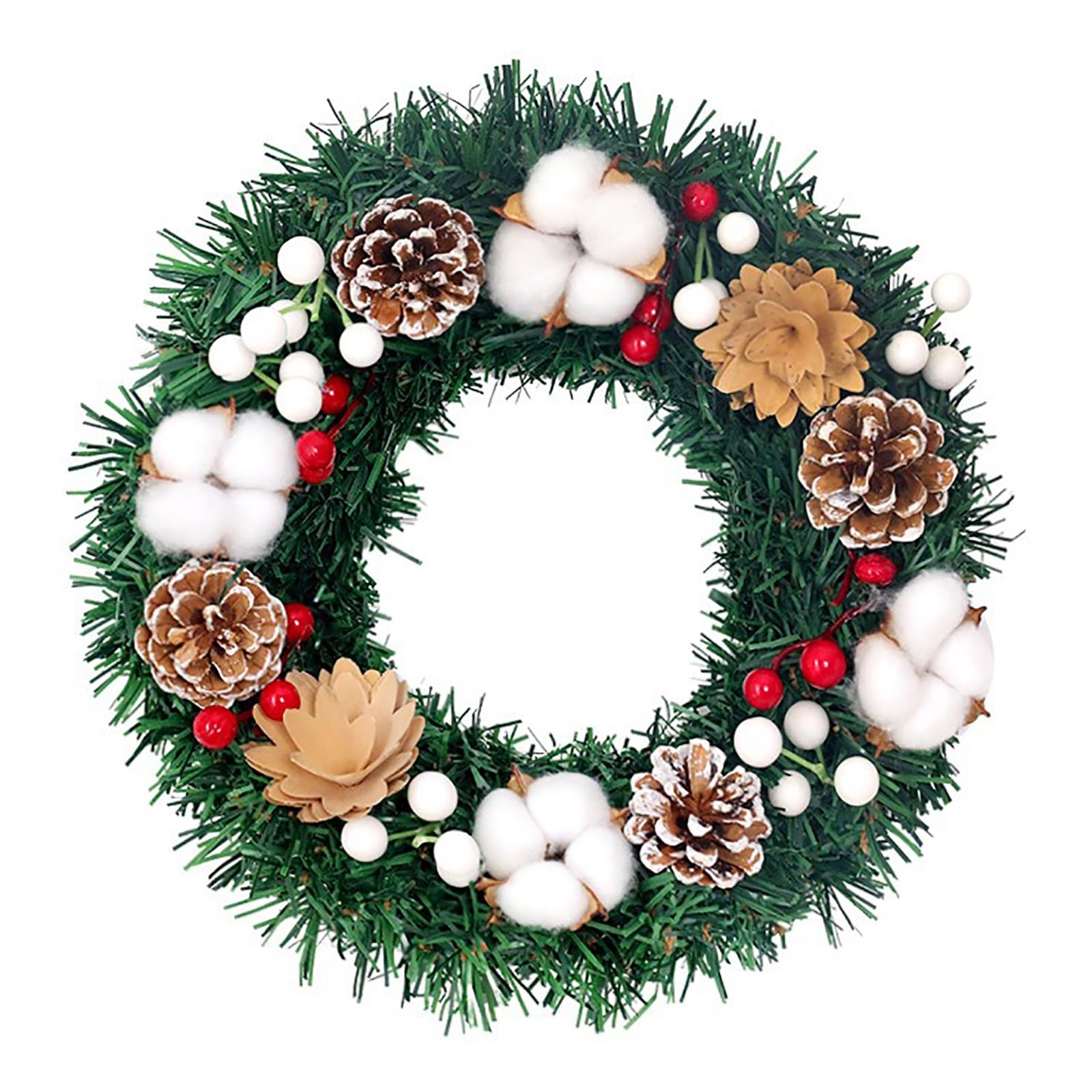 Couronne de Noël Rustique pour Porte D'Entrée, Couronne Artificielle en Coton avec Pommes de Pin, pour la Décoration de la Maison et des Fêtes d'hiver(30cm(11.8in))